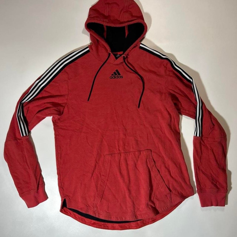 Adidas 3 Stripe Hoodie Mens Size M Red Black Pullover